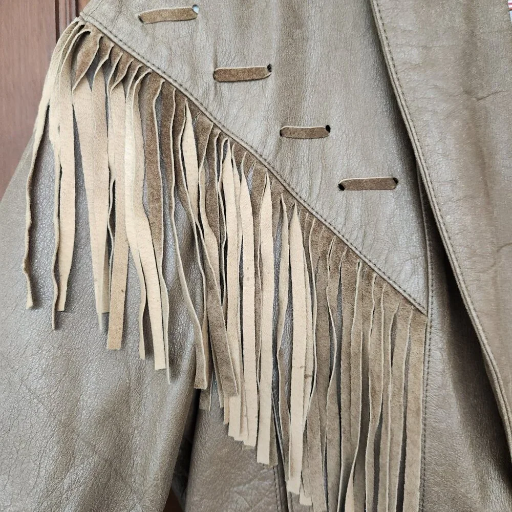 Vintage American Leather Genuine Leather Fringed Cropped Jacket - Picture 3 of 13